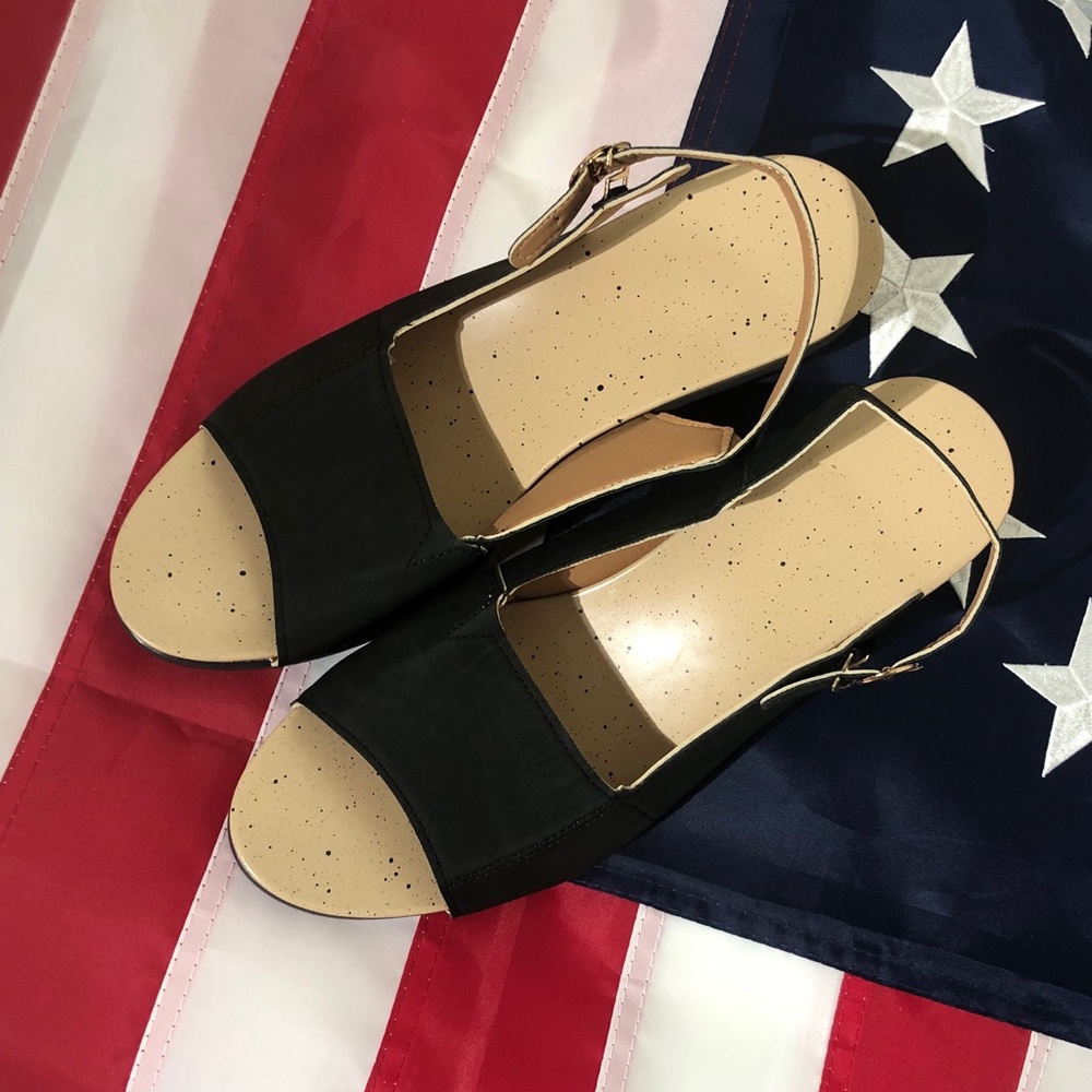 Women's Black Slingback Low Heal Sandals - US 10 EUR 43 NIB